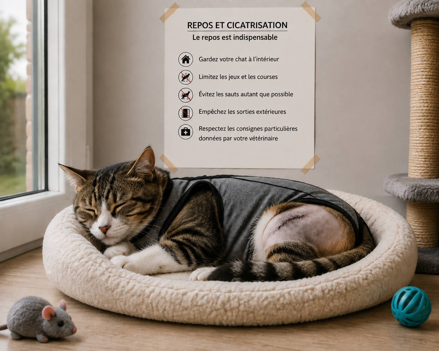 Chat au repos après chirurgie